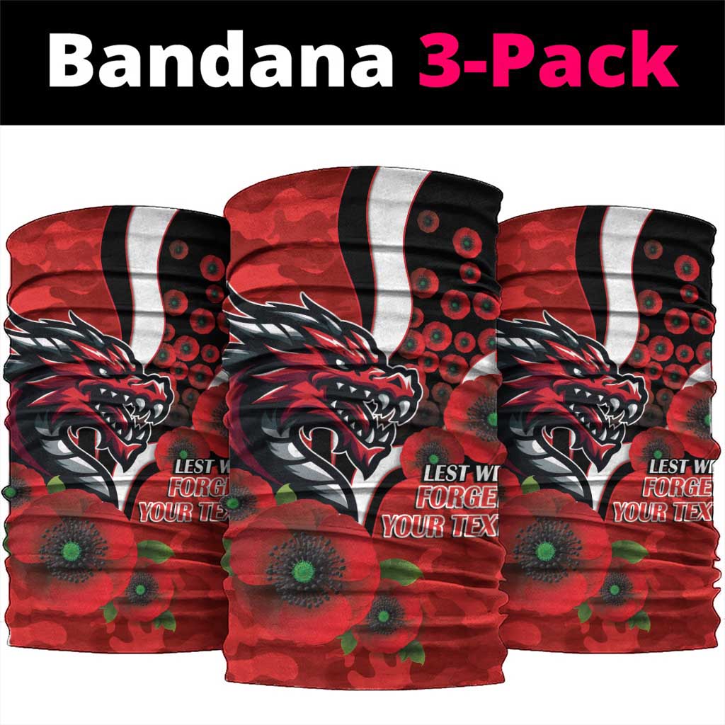 St George Illawarra Dragons ANZAC Personalised Neck Gaiter Lest We Forget Poppy Camo