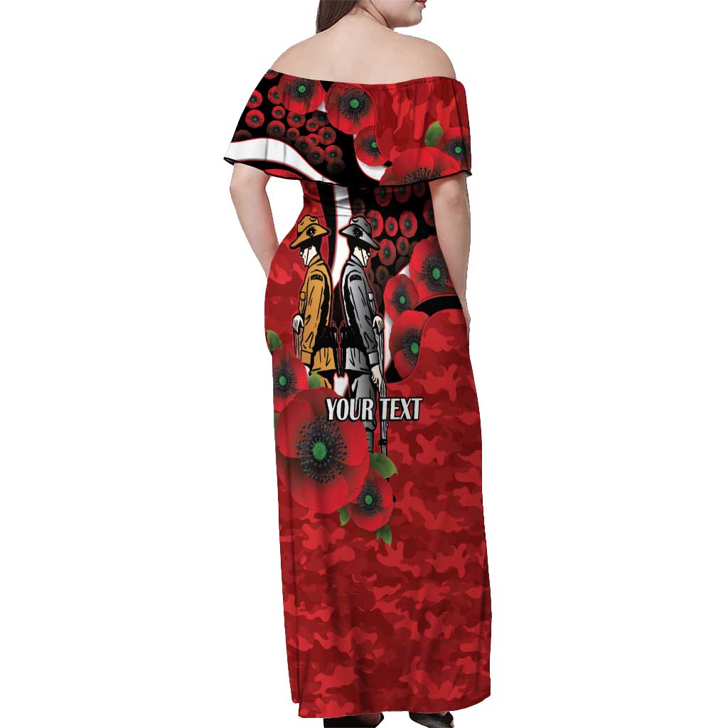 St George Illawarra Dragons ANZAC Personalised Off Shoulder Maxi Dress Lest We Forget Poppy Camo