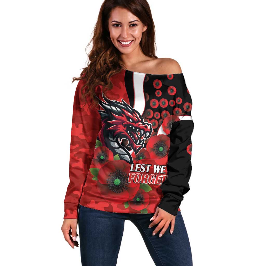 St George Illawarra Dragons ANZAC Personalised Off Shoulder Sweater Lest We Forget Poppy Camo