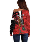 St George Illawarra Dragons ANZAC Personalised Off Shoulder Sweater Lest We Forget Poppy Camo