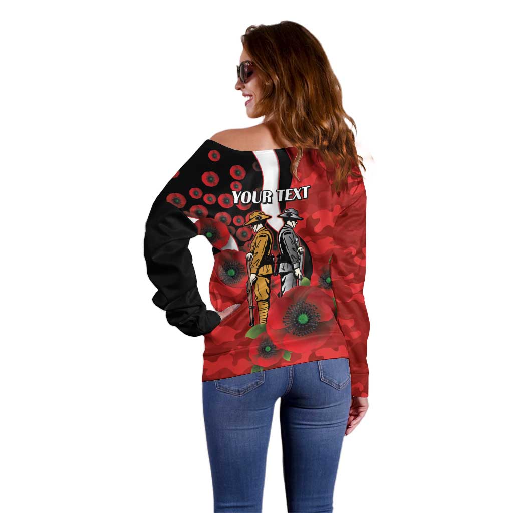 St George Illawarra Dragons ANZAC Personalised Off Shoulder Sweater Lest We Forget Poppy Camo