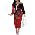 St George Illawarra Dragons ANZAC Personalised Off The Shoulder Long Sleeve Dress Lest We Forget Poppy Camo