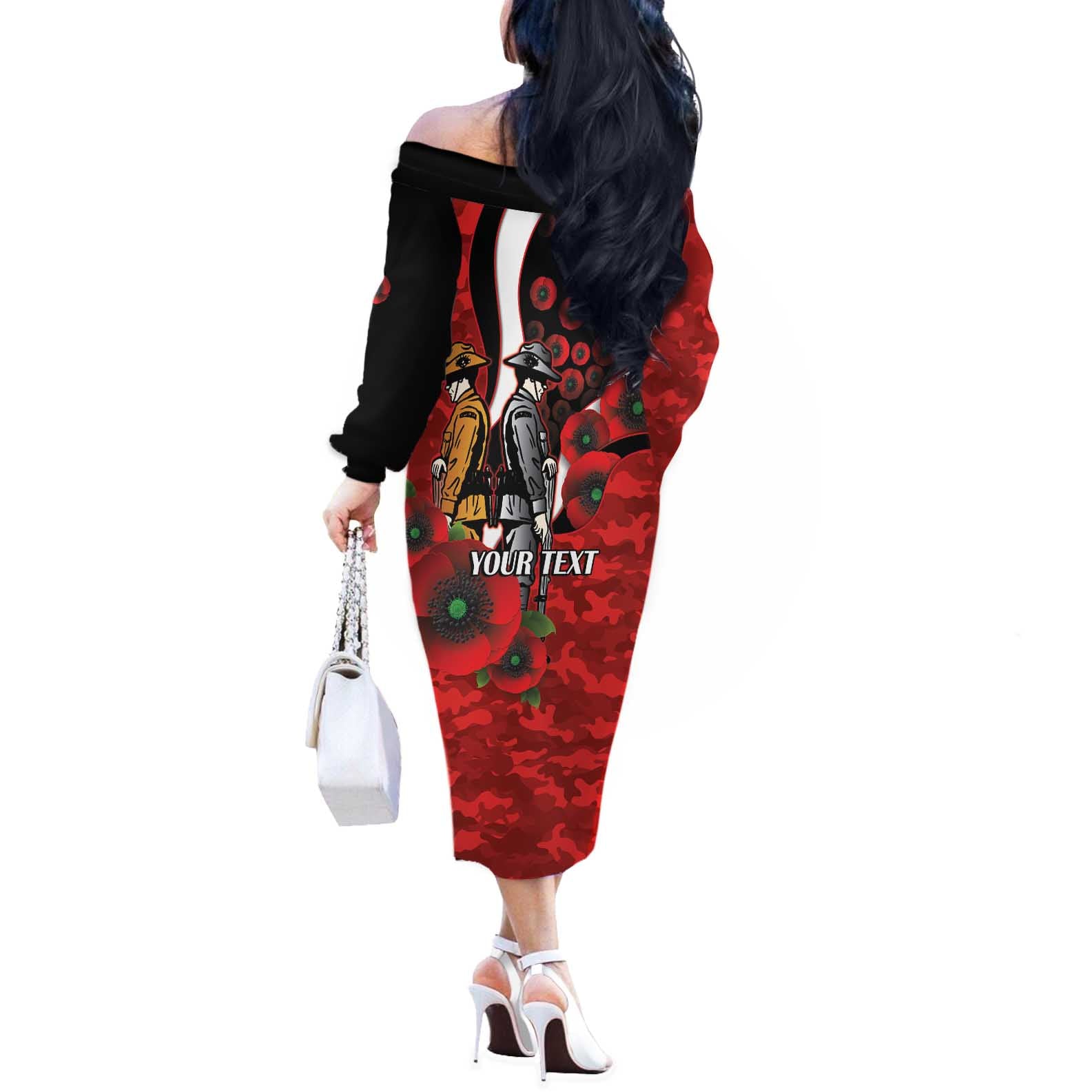 St George Illawarra Dragons ANZAC Personalised Off The Shoulder Long Sleeve Dress Lest We Forget Poppy Camo