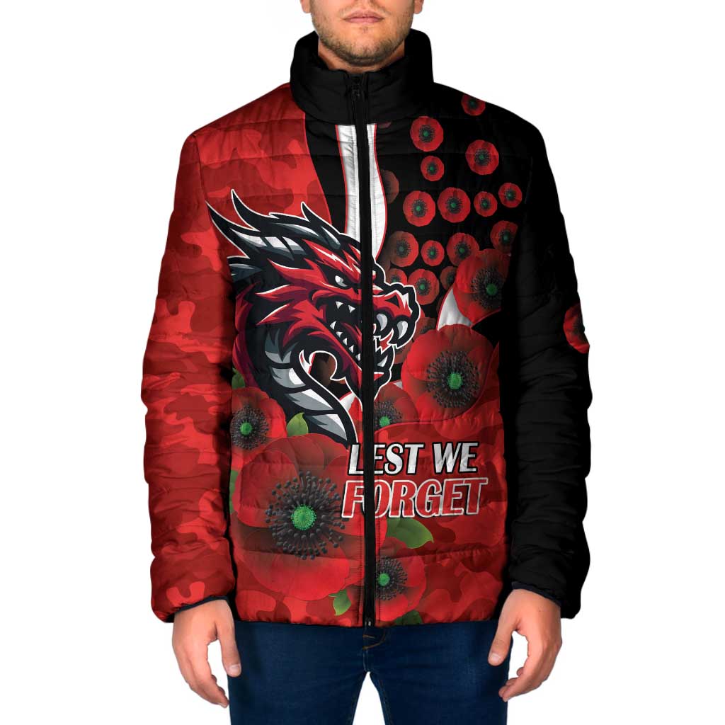 St George Illawarra Dragons ANZAC Personalised Padded Jacket Lest We Forget Poppy Camo