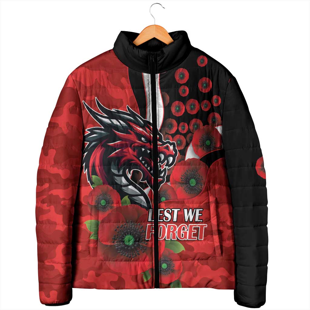 St George Illawarra Dragons ANZAC Personalised Padded Jacket Lest We Forget Poppy Camo