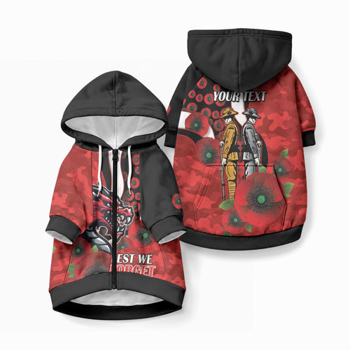 St George Illawarra Dragons ANZAC Personalised Pet Hoodie Lest We Forget Poppy Camo