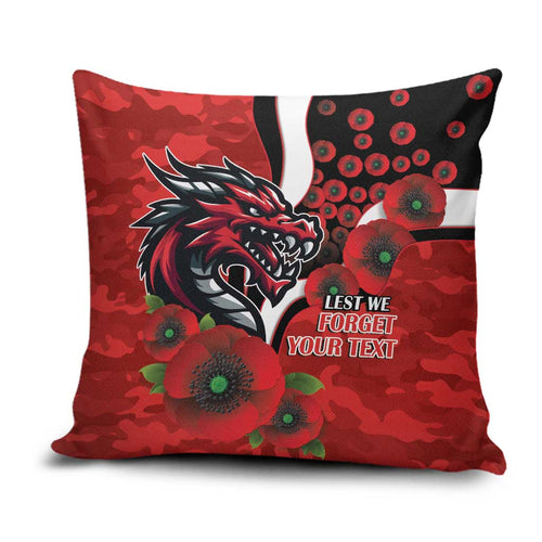 St George Illawarra Dragons ANZAC Personalised Pillow Cover Lest We Forget Poppy Camo