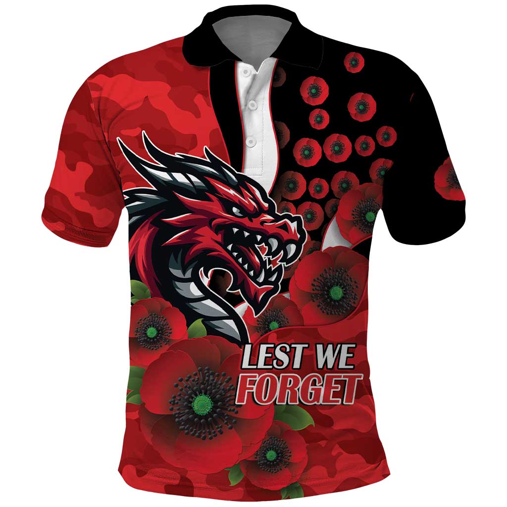 St George Illawarra Dragons ANZAC Personalised Polo Shirt Lest We Forget Poppy Camo