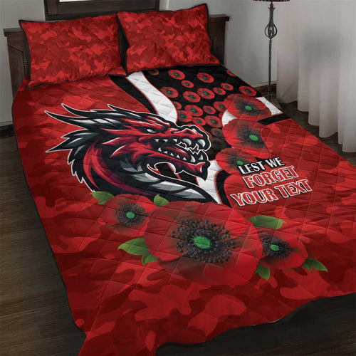 St George Illawarra Dragons ANZAC Personalised Quilt Bed Set Lest We Forget Poppy Camo