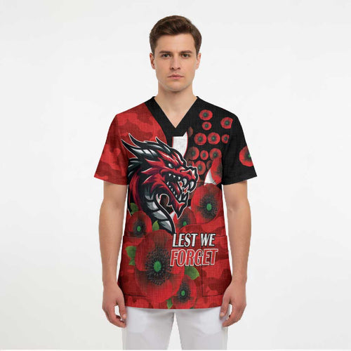 St George Illawarra Dragons ANZAC Personalised Scrub Top Lest We Forget Poppy Camo