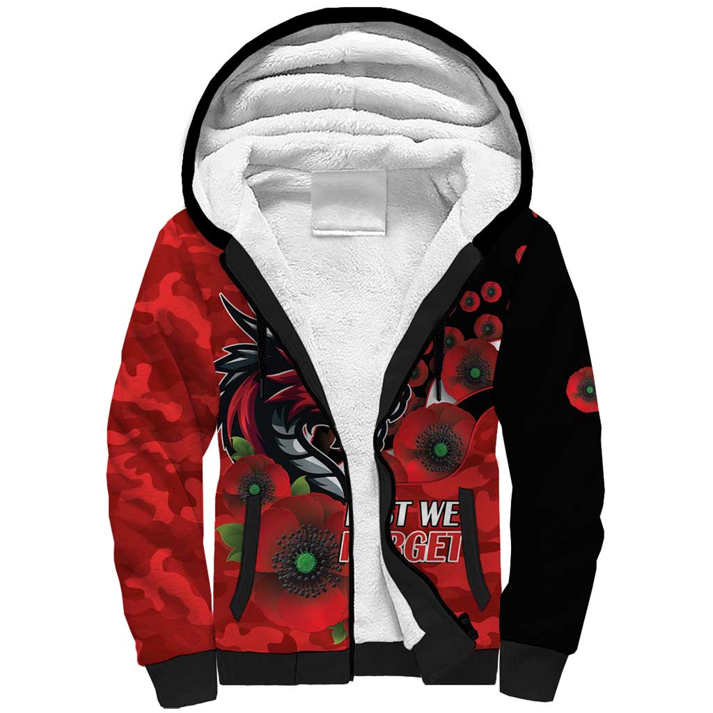 St George Illawarra Dragons ANZAC Personalised Sherpa Hoodie Lest We Forget Poppy Camo