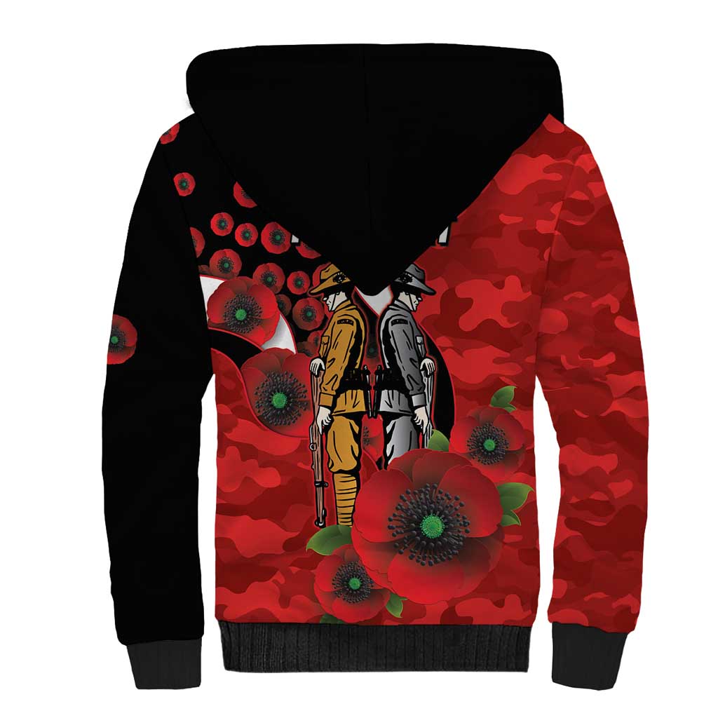 St George Illawarra Dragons ANZAC Personalised Sherpa Hoodie Lest We Forget Poppy Camo