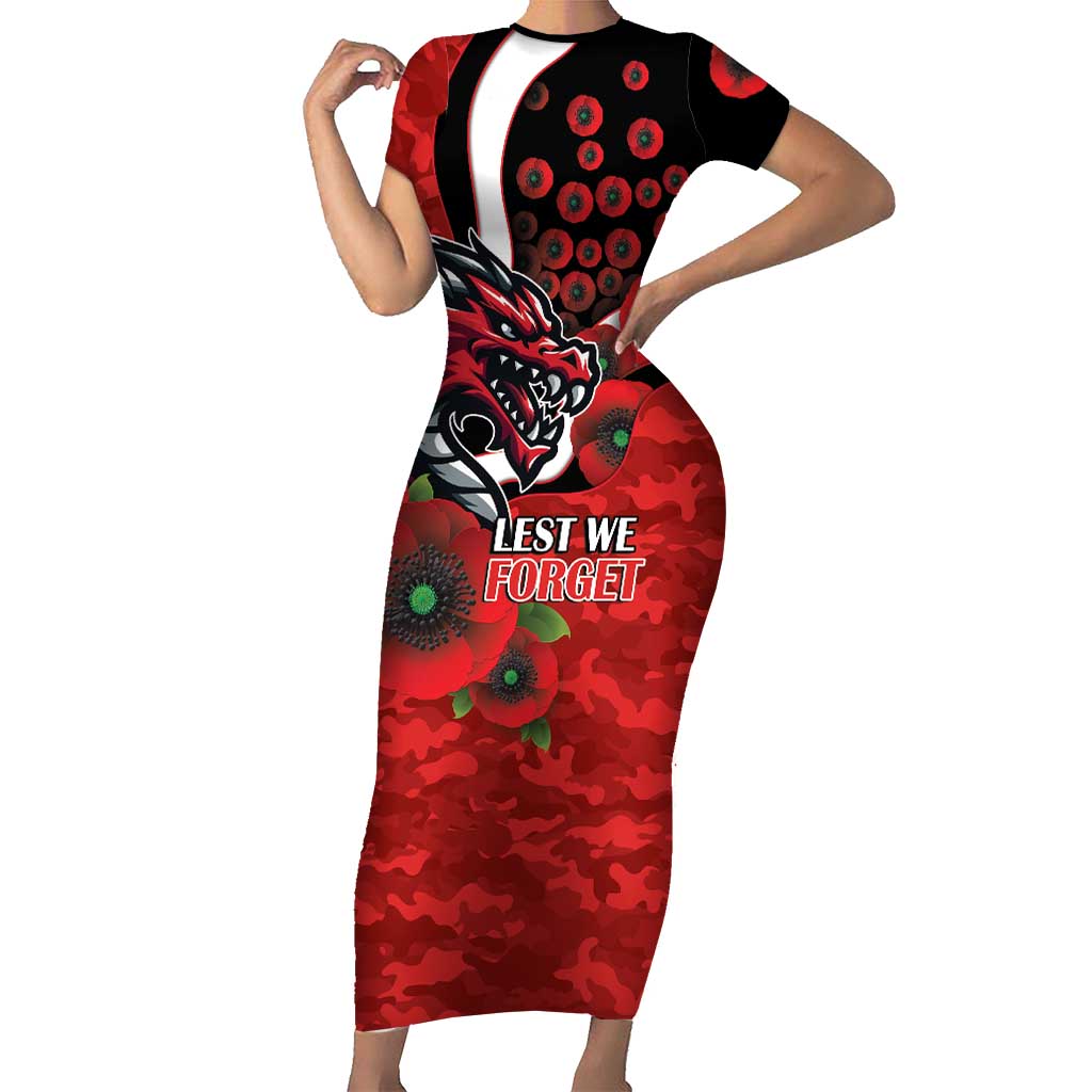 St George Illawarra Dragons ANZAC Personalised Short Sleeve Bodycon Dress Lest We Forget Poppy Camo