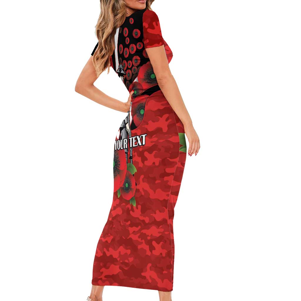 St George Illawarra Dragons ANZAC Personalised Short Sleeve Bodycon Dress Lest We Forget Poppy Camo