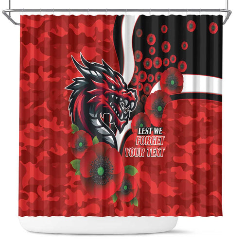 St George Illawarra Dragons ANZAC Personalised Shower Curtain Lest We Forget Poppy Camo