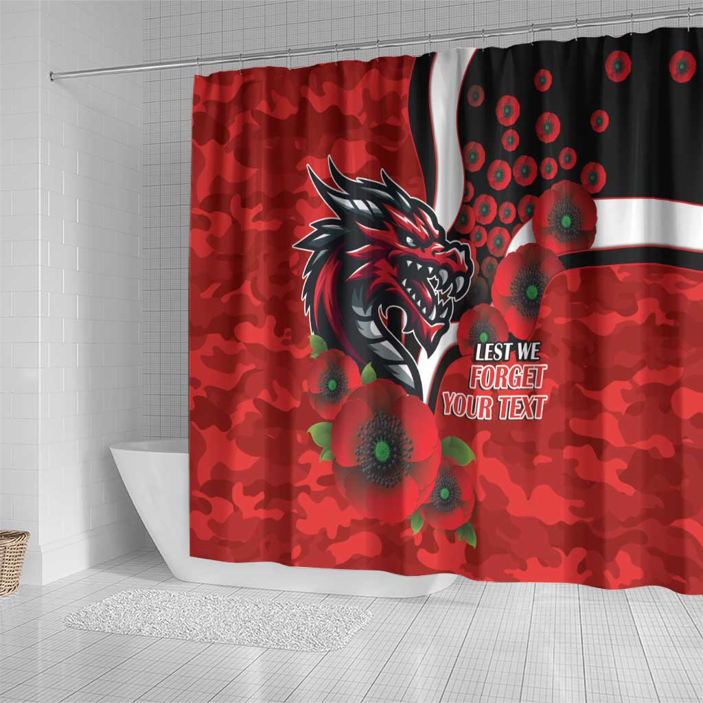 St George Illawarra Dragons ANZAC Personalised Shower Curtain Lest We Forget Poppy Camo