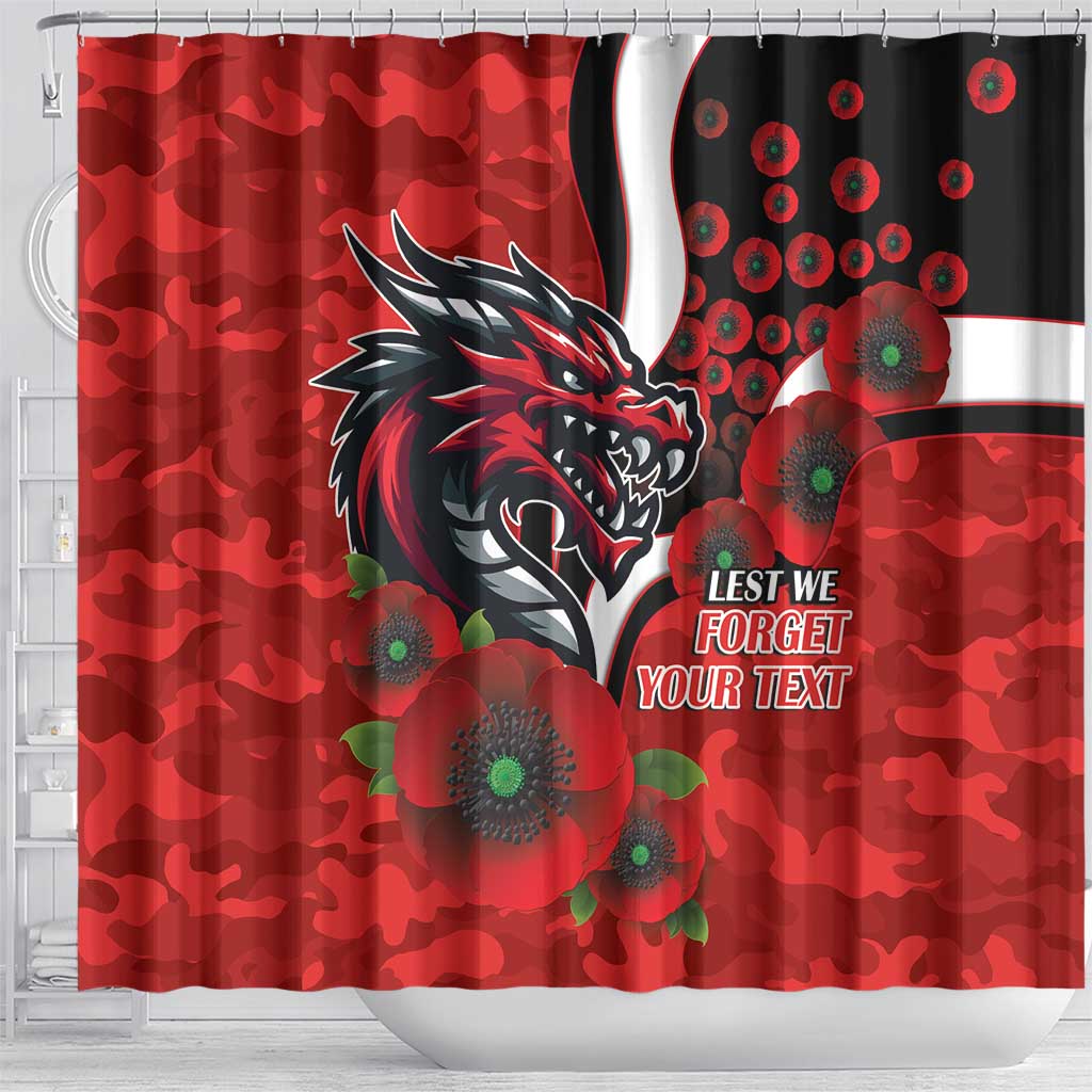 St George Illawarra Dragons ANZAC Personalised Shower Curtain Lest We Forget Poppy Camo