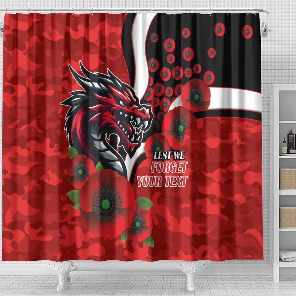 St George Illawarra Dragons ANZAC Personalised Shower Curtain Lest We Forget Poppy Camo