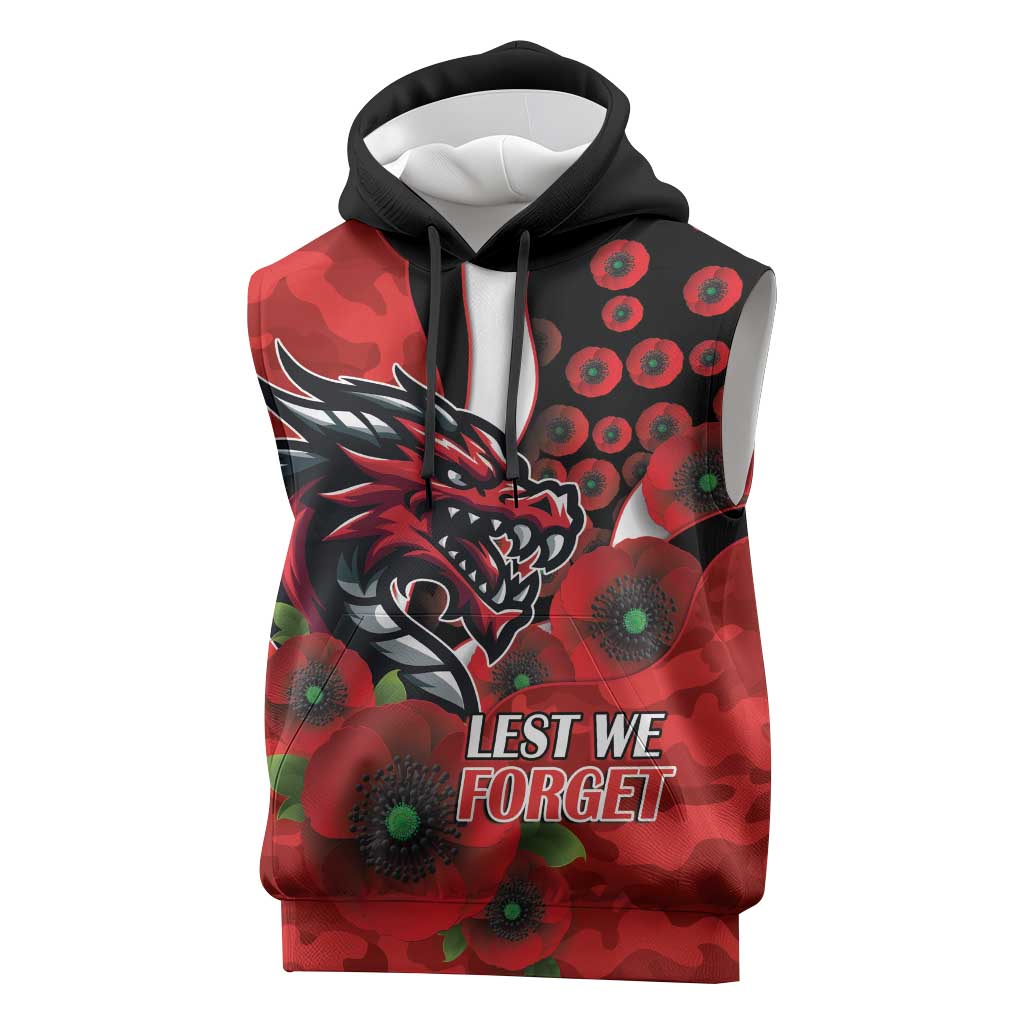 St George Illawarra Dragons ANZAC Personalised Sleeveless Hoodie Lest We Forget Poppy Camo