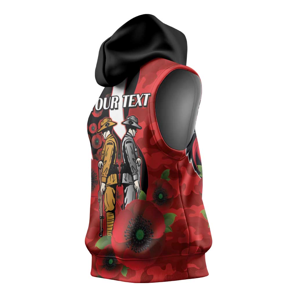 St George Illawarra Dragons ANZAC Personalised Sleeveless Hoodie Lest We Forget Poppy Camo