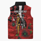 St George Illawarra Dragons ANZAC Personalised Sleeveless Puffer Jacket Lest We Forget Poppy Camo