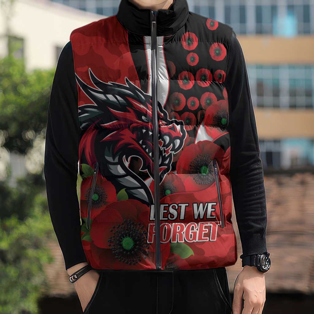 St George Illawarra Dragons ANZAC Personalised Sleeveless Puffer Jacket Lest We Forget Poppy Camo