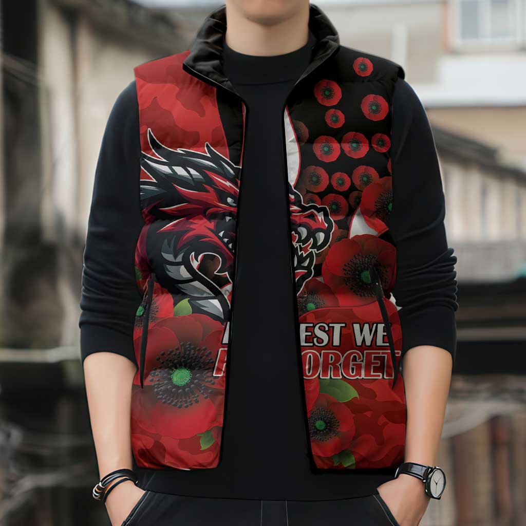 St George Illawarra Dragons ANZAC Personalised Sleeveless Puffer Jacket Lest We Forget Poppy Camo