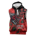 St George Illawarra Dragons ANZAC Personalised Sleeveless Zip Hoodie Lest We Forget Poppy Camo
