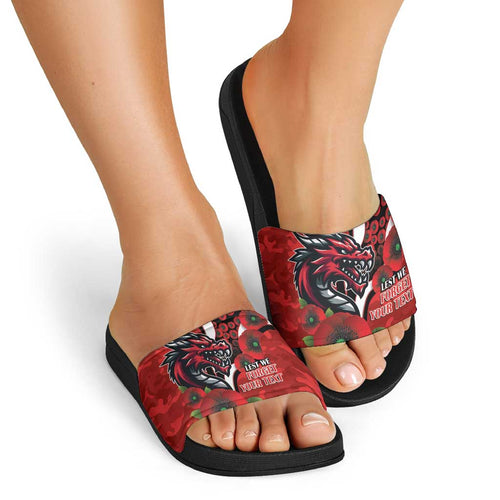 St George Illawarra Dragons ANZAC Personalised Slide Sandals Lest We Forget Poppy Camo