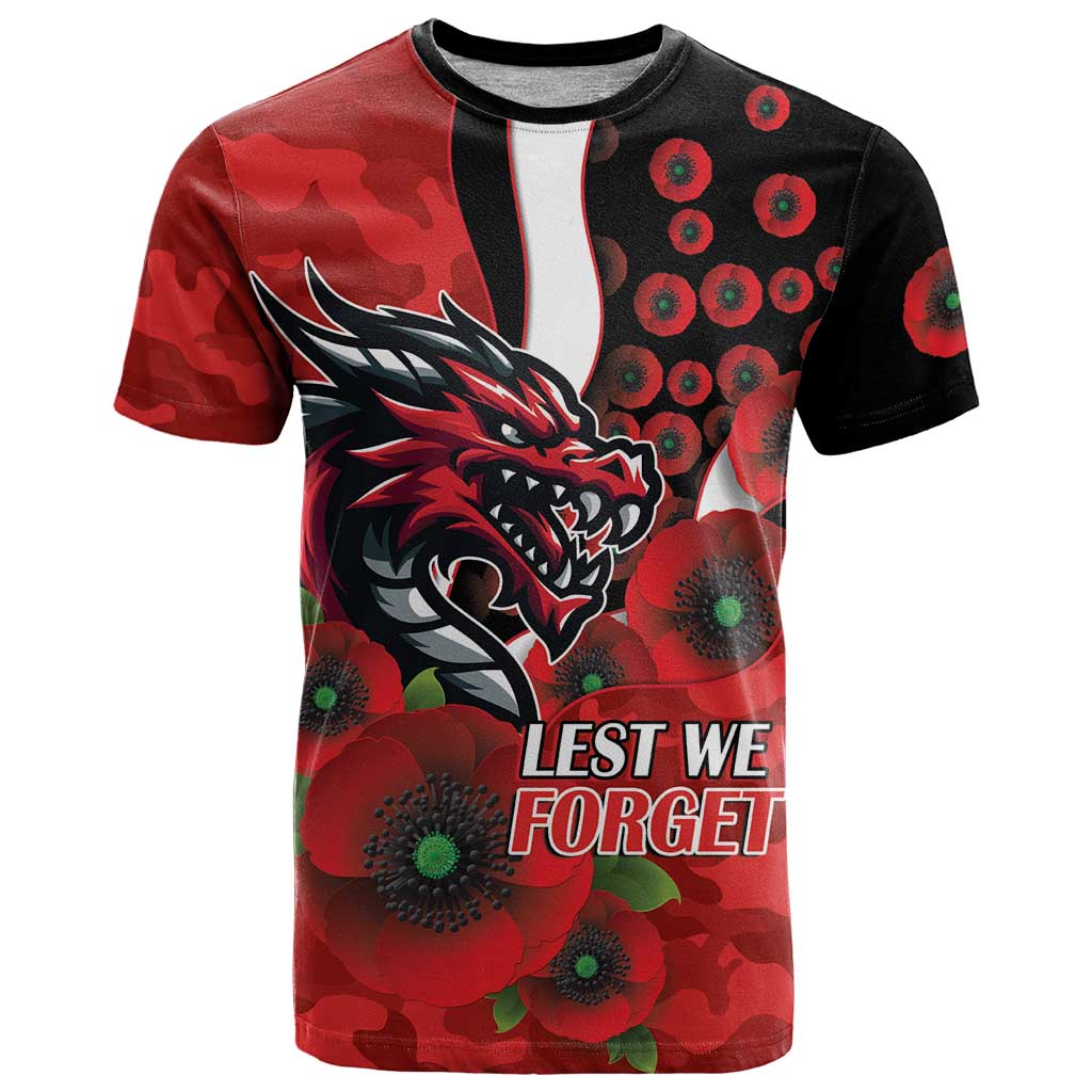St George Illawarra Dragons ANZAC Personalised T Shirt Lest We Forget Poppy Camo