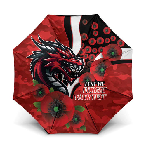 St George Illawarra Dragons ANZAC Personalised Umbrella Lest We Forget Poppy Camo