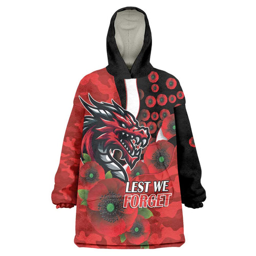 St George Illawarra Dragons ANZAC Personalised Wearable Blanket Hoodie Lest We Forget Poppy Camo
