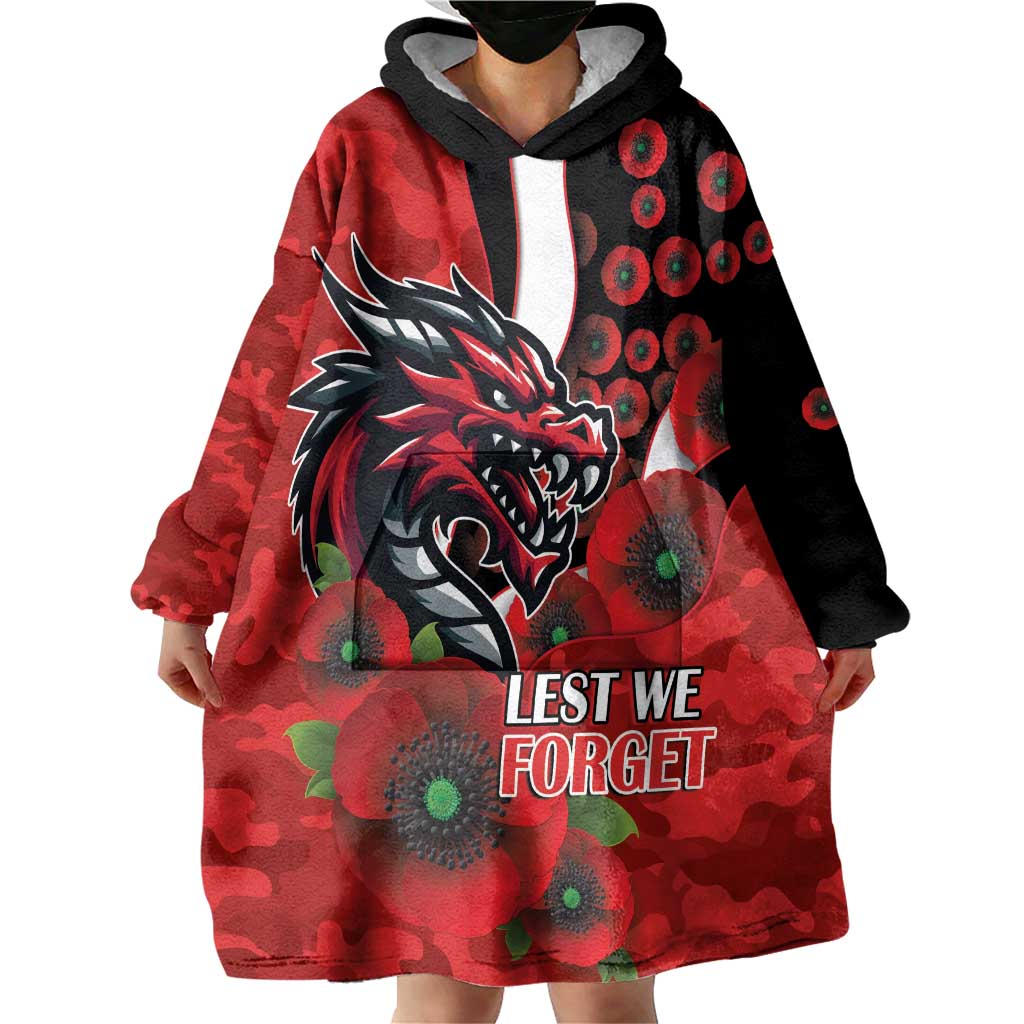 St George Illawarra Dragons ANZAC Personalised Wearable Blanket Hoodie Lest We Forget Poppy Camo