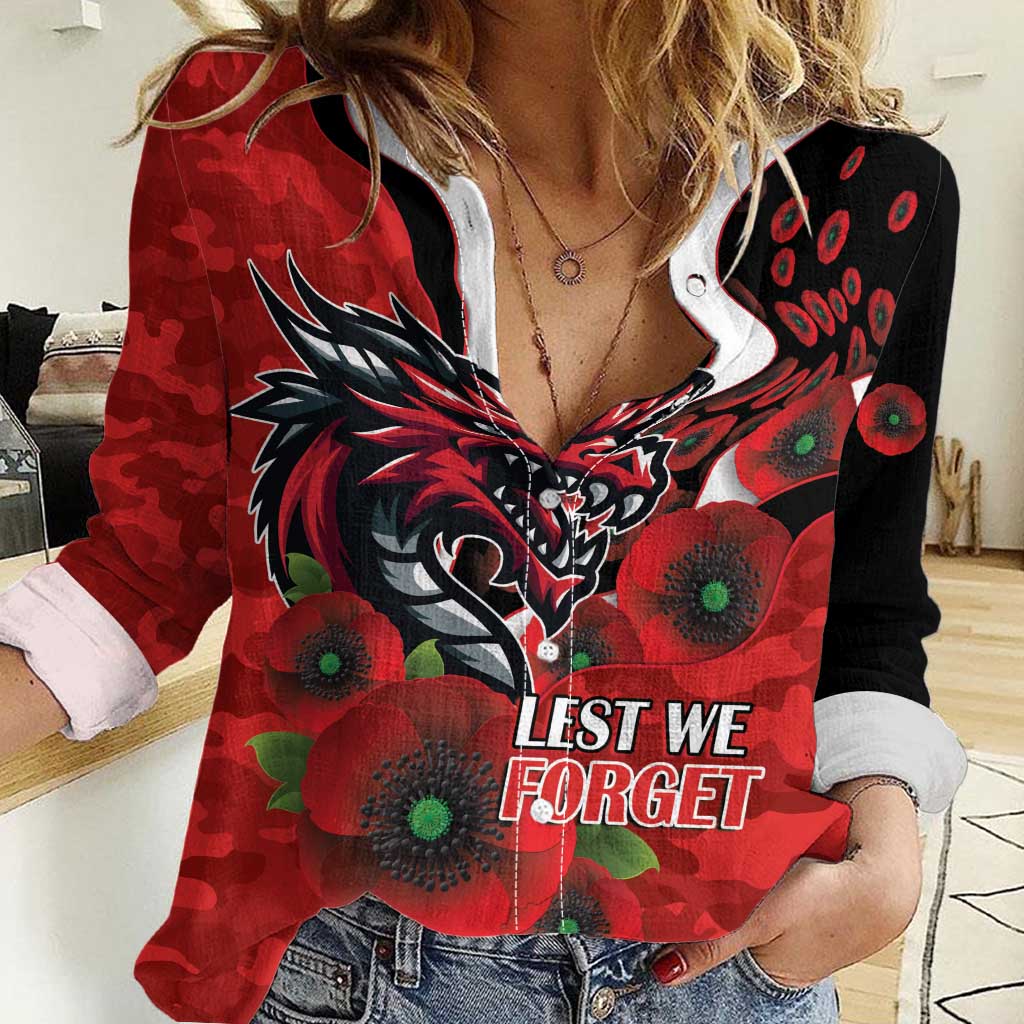 St George Illawarra Dragons ANZAC Personalised Women Casual Shirt Lest We Forget Poppy Camo