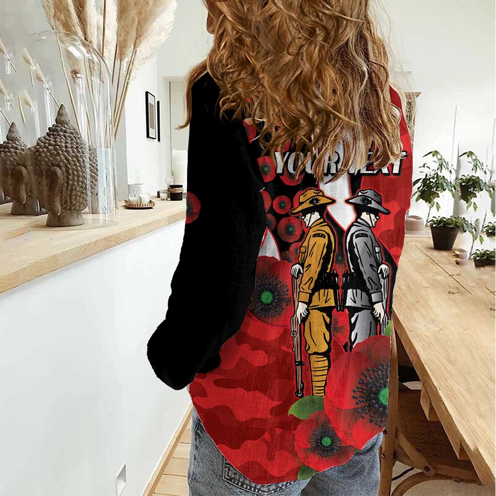 St George Illawarra Dragons ANZAC Personalised Women Casual Shirt Lest We Forget Poppy Camo