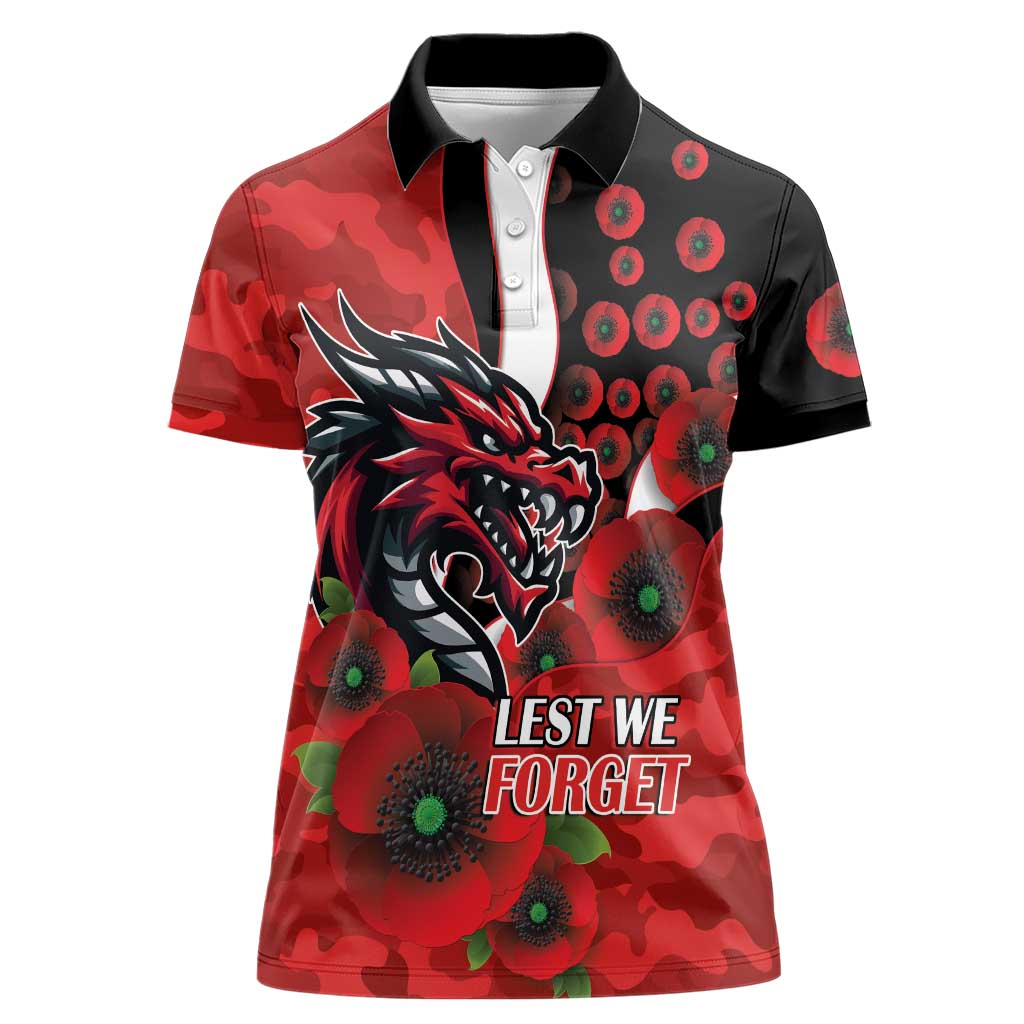 St George Illawarra Dragons ANZAC Personalised Women Polo Shirt Lest We Forget Poppy Camo