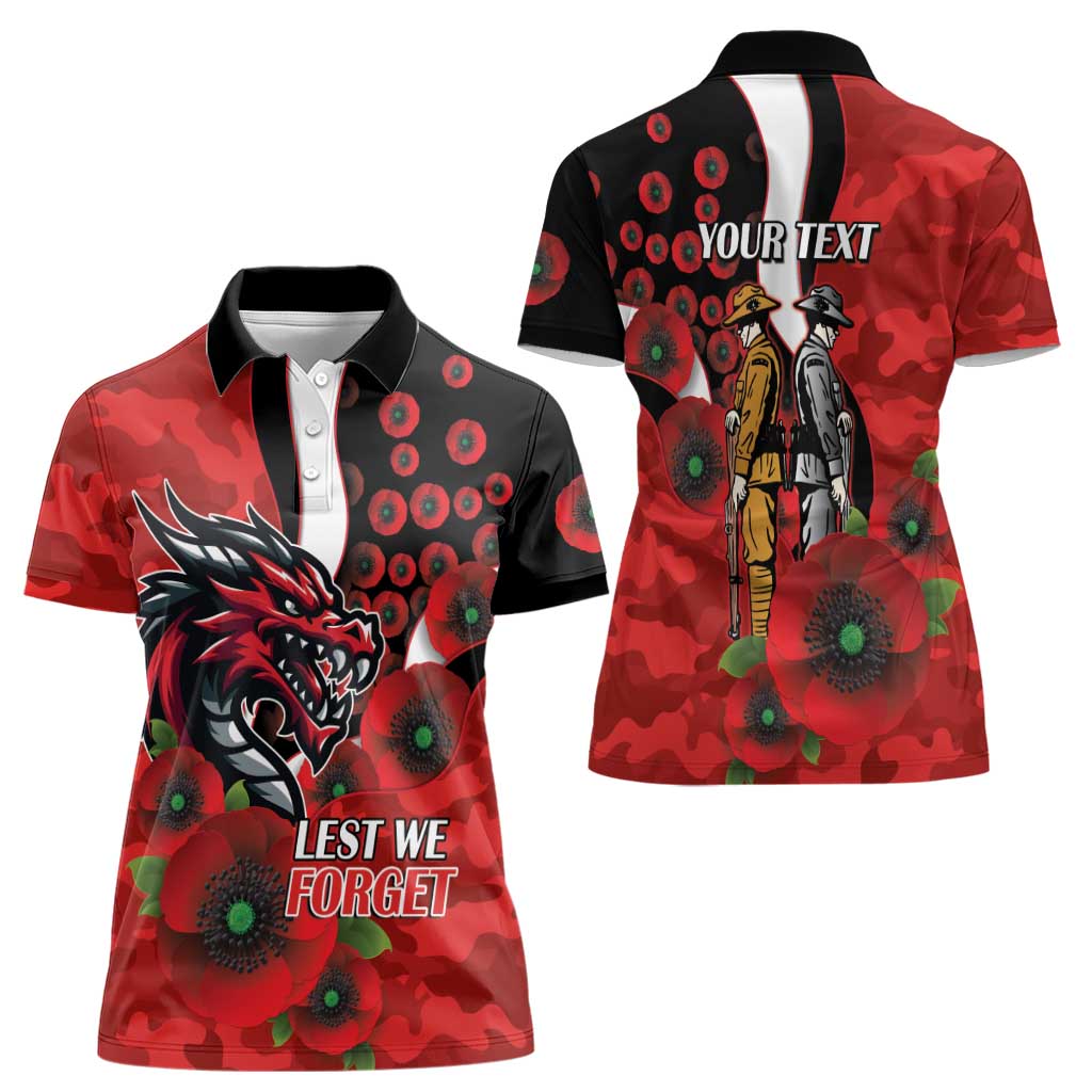 St George Illawarra Dragons ANZAC Personalised Women Polo Shirt Lest We Forget Poppy Camo