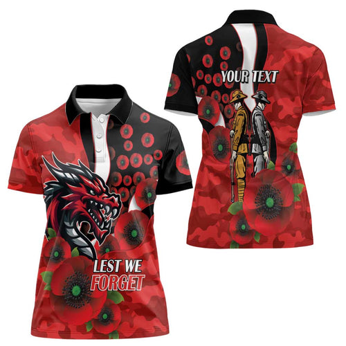 St George Illawarra Dragons ANZAC Personalised Women Polo Shirt Lest We Forget Poppy Camo