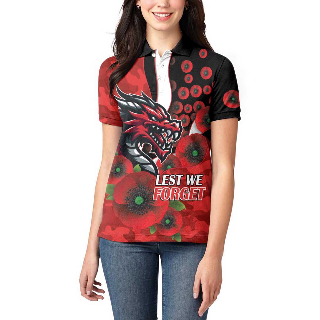 St George Illawarra Dragons ANZAC Personalised Women Polo Shirt Lest We Forget Poppy Camo