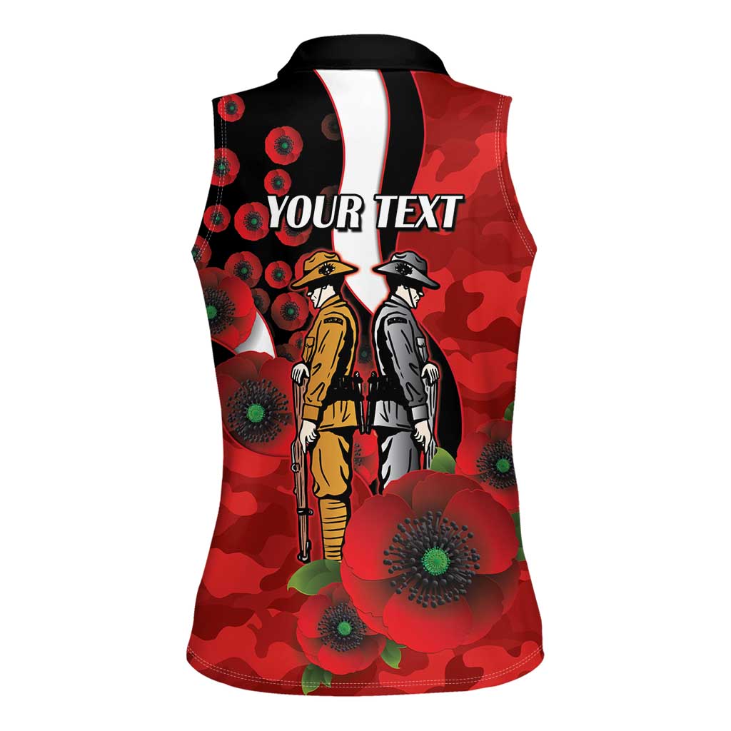 St George Illawarra Dragons ANZAC Personalised Women Sleeveless Polo Shirt Lest We Forget Poppy Camo