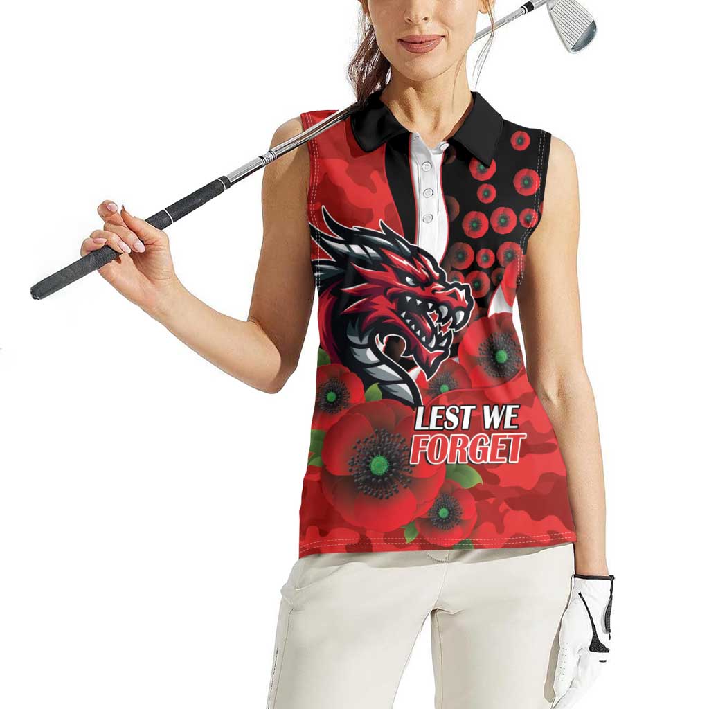 St George Illawarra Dragons ANZAC Personalised Women Sleeveless Polo Shirt Lest We Forget Poppy Camo
