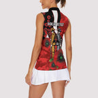 St George Illawarra Dragons ANZAC Personalised Women Sleeveless Polo Shirt Lest We Forget Poppy Camo