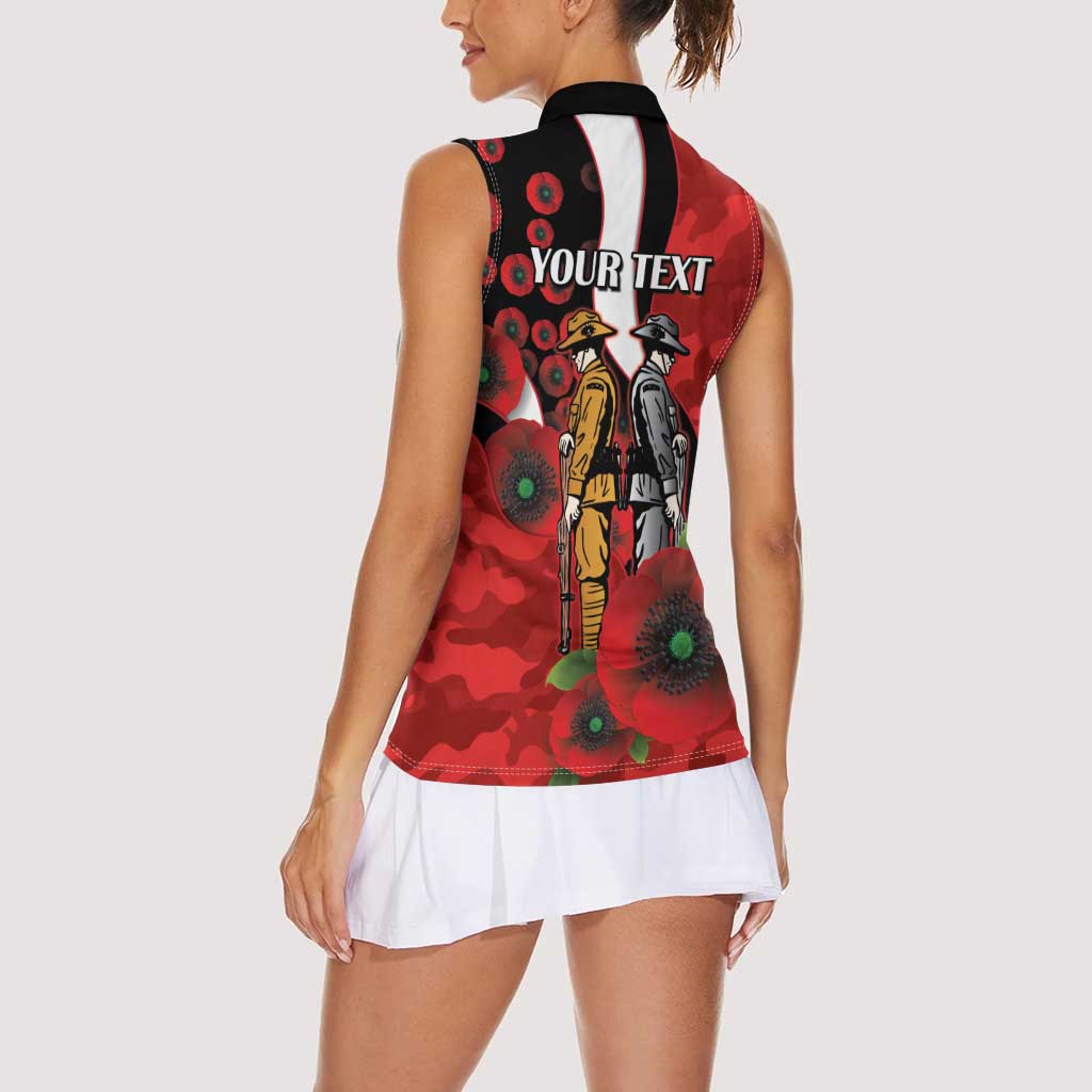 St George Illawarra Dragons ANZAC Personalised Women Sleeveless Polo Shirt Lest We Forget Poppy Camo