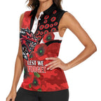 St George Illawarra Dragons ANZAC Personalised Women Sleeveless Polo Shirt Lest We Forget Poppy Camo