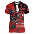St George Illawarra Dragons ANZAC Personalised Women V-Neck T-Shirt Lest We Forget Poppy Camo