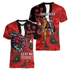 St George Illawarra Dragons ANZAC Personalised Women V-Neck T-Shirt Lest We Forget Poppy Camo