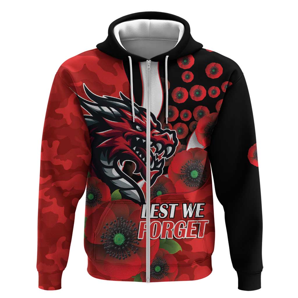St George Illawarra Dragons ANZAC Personalised Zip Hoodie Lest We Forget Poppy Camo