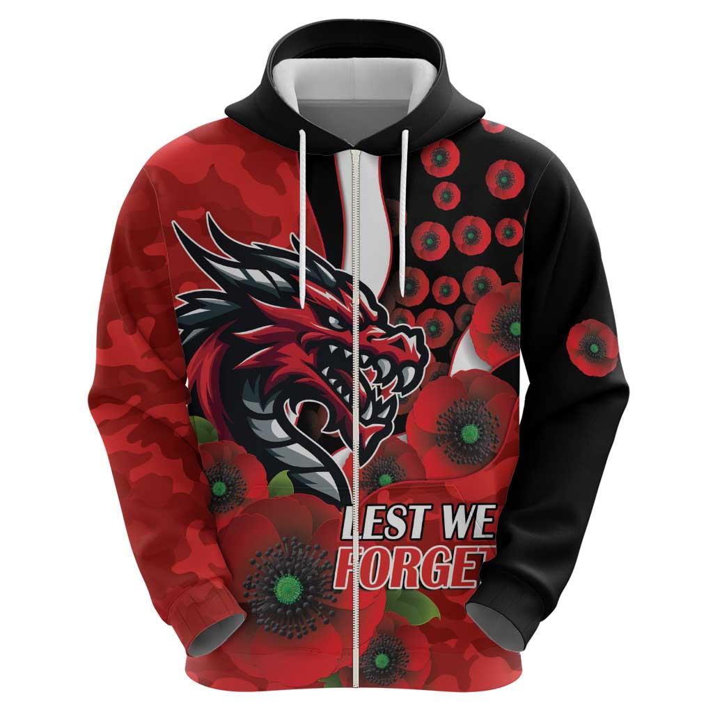 St George Illawarra Dragons ANZAC Personalised Zip Hoodie Lest We Forget Poppy Camo