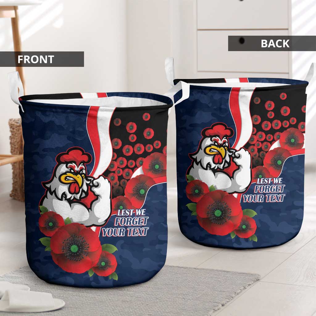 Sydney Roosters ANZAC Personalised Laundry Basket Lest We Forget Poppy Camo