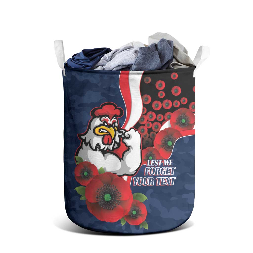 Sydney Roosters ANZAC Personalised Laundry Basket Lest We Forget Poppy Camo